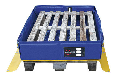 ECCOTARP spillbund CARGO EUR CARGO DP hopfällbar palluppsamling pallskydd spillbund EUR-pall fyrkantig spillbund 210 liter 300 liter industriell spillhantering kemikalieuppsamling oljebaserade ämnen syror baser snabb montering gaffeltruck kompatibel sidohandtag valfritt nivånvisare dräneringshål kulventil PES PVC 680 g/m² -30°C till +70°C sidoförstärkningar skyddsmatta skyddsliner transportpåse kompakt förvaring akut spillrespons fattrumskontroll trucktransport.

