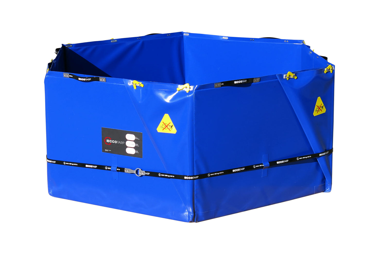 ECCOTARP hopfällbar uppsamlingsbehållare containment tank ET HX 1000 ET HX 2000 ET OCT 3000 ET OCT 5000 självstödjande tank nödfallstank 1000-5000 liter hexagon oktagon design snabb montering lättvikt sidohandtag periferibälte dräneringshål kulventil PES PVC textilförstärkning kemikalieresistent oljebeständig -30°C till +70°C skyddsmatta transportväska backupvattenreservoir farligavätskeuppsamling räddningstjänst industriell nödsituation akut spillhantering.

