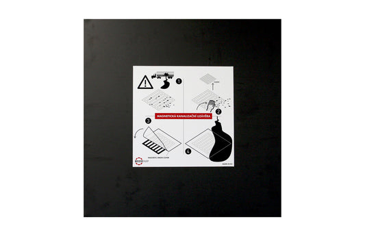 ECCOTARP Magnetic Drain Cover MDC magnetisk brunnlock MDC 01 MDC 02 MDC 03 MDC 04 kemikalieresistent avloppstäckning magnetfilm strontiumferrit klorinerad polyeten 510x510 mm 600x600 mm 1000x1000 mm 0.9 mm tjocklek 0.8-3.3 kg väderbeständig oljeprodukter utspädda syror baser -20°C till +80°C hydrostatic adhesion platt yta stål avlopp snabbinsats återanvändbar väggställ förvaring miljöskydd industriell sanering akut respons.

