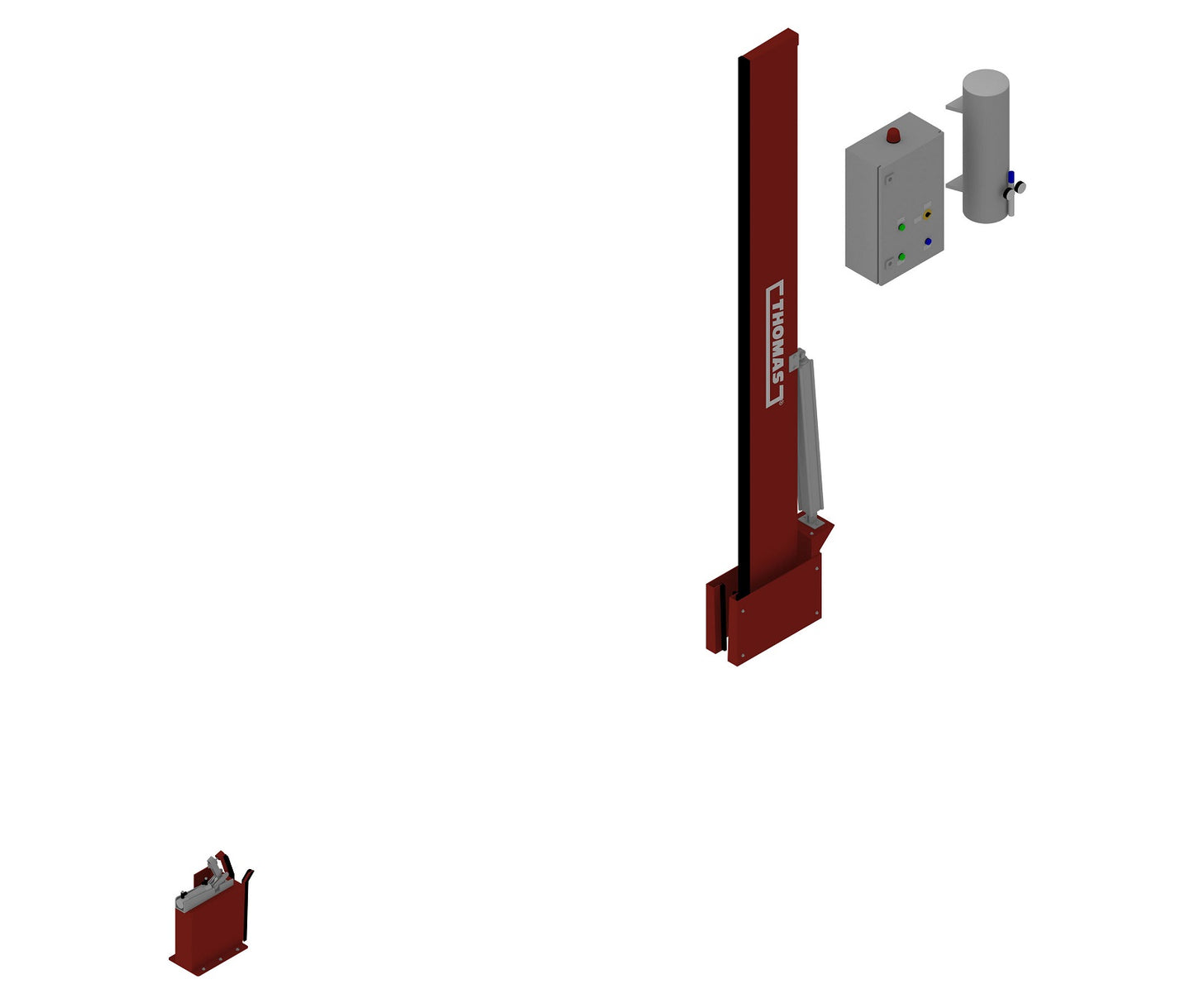 Automatiska släckvattenbarriärer Thomas Sys Tech FM Approved TÜV certifierad släckvattenbarriär brandsäker barriär kemikaliebeständig tätning PTFE PPA pulverlackerad RAL 3000 flammande röd korrosionsskydd elektropneumatisk styrning tryckluftslagring helautomatisk aktivering brandlarm potentialfri brytarkontakt optisk indikering grön röd akustisk varning nöddrift nödtillbrygga sänkta försäkringspremier FM Global VdS certifierad industriell barriär farligt gods lager logistikcenter lastkaj produktionsanläggni