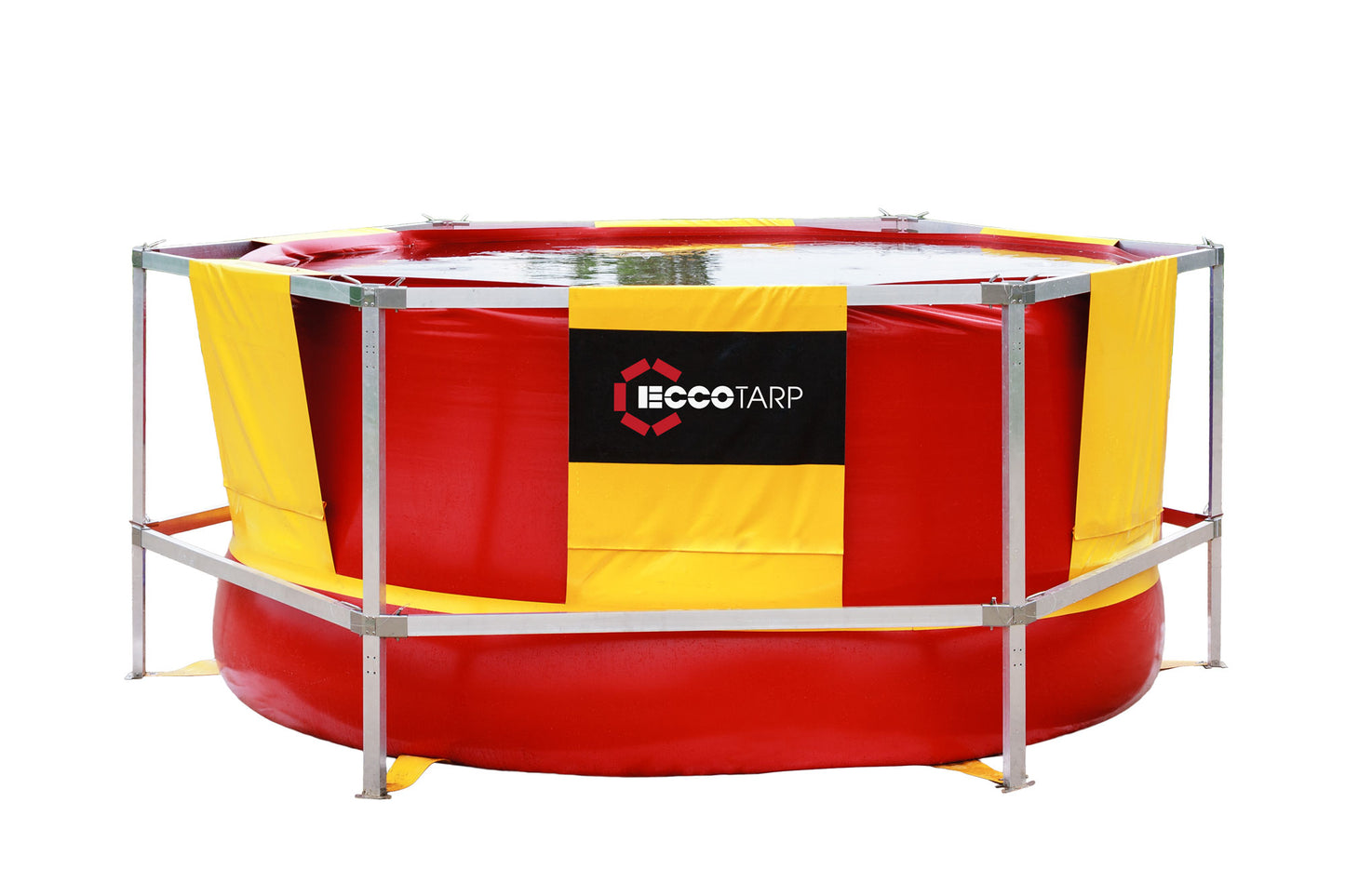ECCOTARP högkapacitetstank hopfällbar struktur Folding Frame Tank snabbmontering låg vikt robust ram lättlegering rostfritt stål 5000-50000 liter bambi bucket helikopterbrandsläckning repumning svåråtkomliga platser PES PVC material kemikalieresistent oljebeständig -30°C till +70°C C52 fyllningsarmatur kulventil bottenuttag skyddsmatta max lutning 8% vertikala stöd bärande ben kompakt förpackning enkel hantering nödfallsvattenreservoir skogsbrand vattenförsörjning industriell uppsamling.
